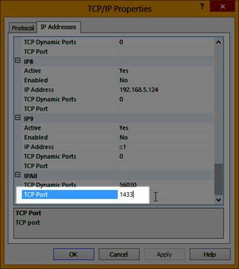 Configure default port for SQL Server