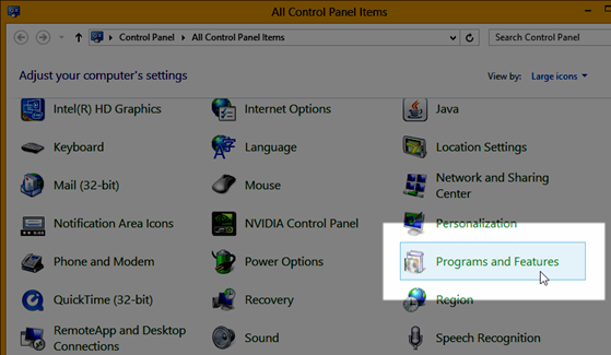 Select Programs and Features