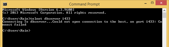 Telnet fail to connect to SQL Server