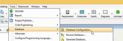 Open Database Configuration Dialog in Visual Paradigm