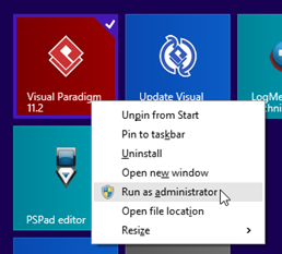 Run Visual Paradigm with administrator permission