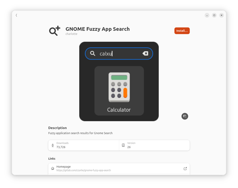 GNOME Fuzzy App Search GNOME Extension install page.