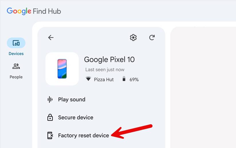 Google Find Hub Factory Reset