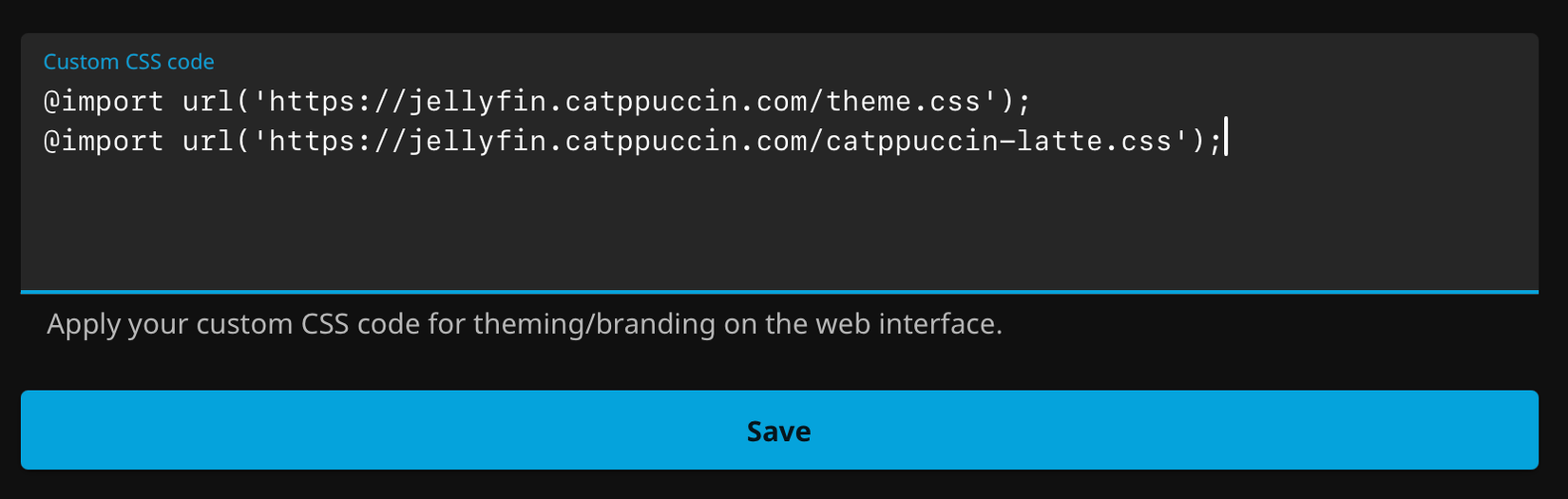Custom Jellyfin theme CSS import code.