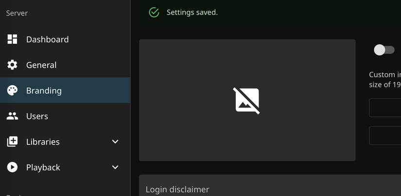 Jellyfin admin secton for custom branding.
