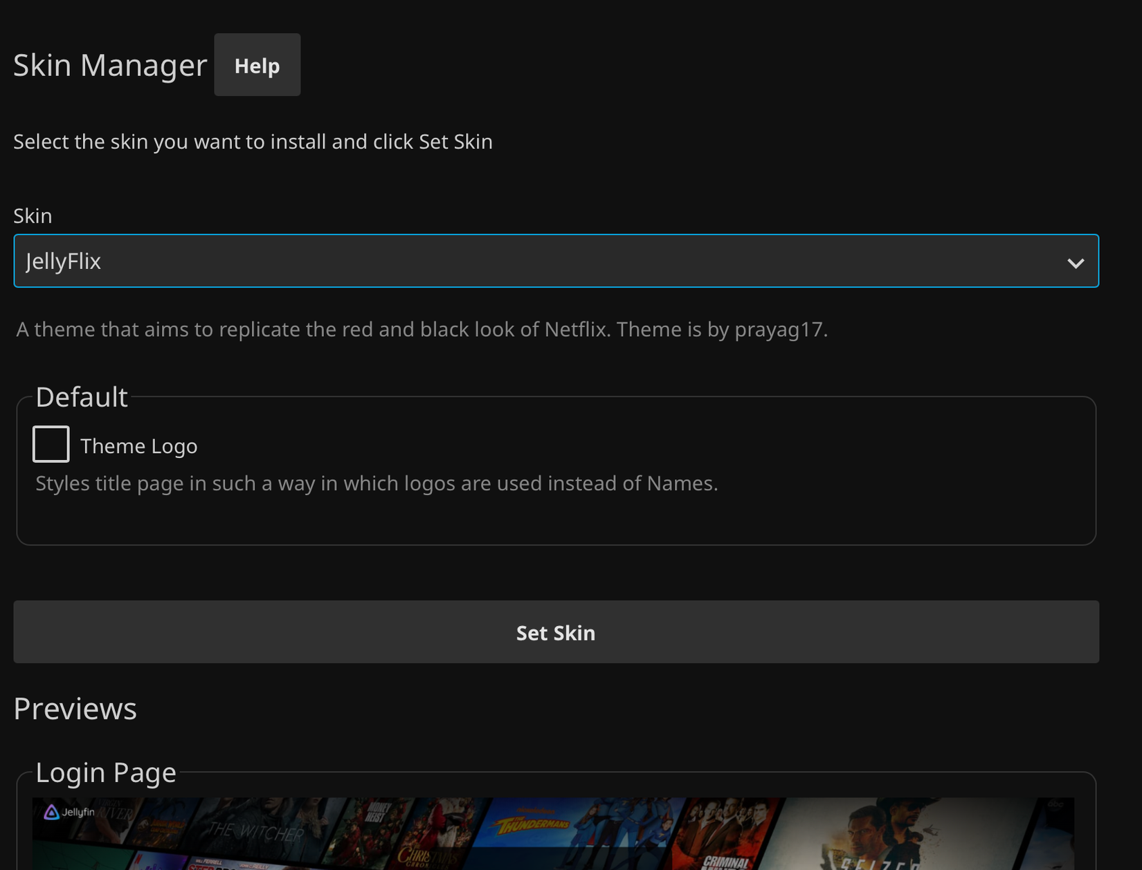 Jellyfin Skin Manager plugin.