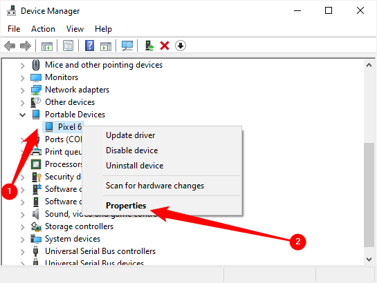 Open "Portable Devices," then right-click your phone and click "Properties."