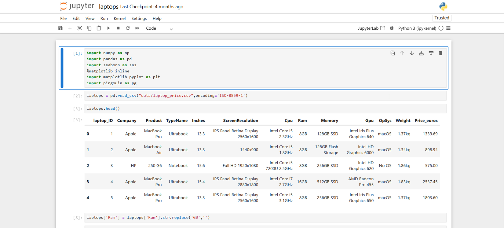 Notebook price data Jupyter notebook.
