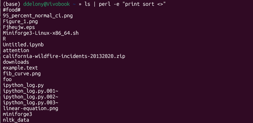 Perl one-liner sort of directory listing in the terminal.