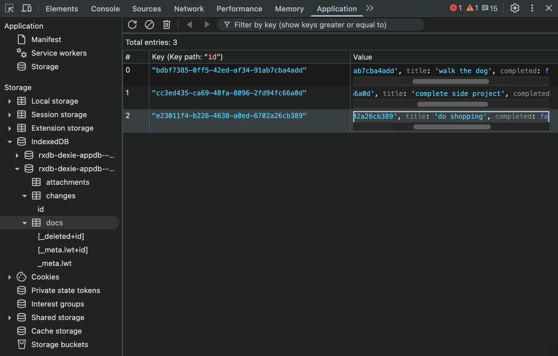 IndexedDB in the browser with tasks