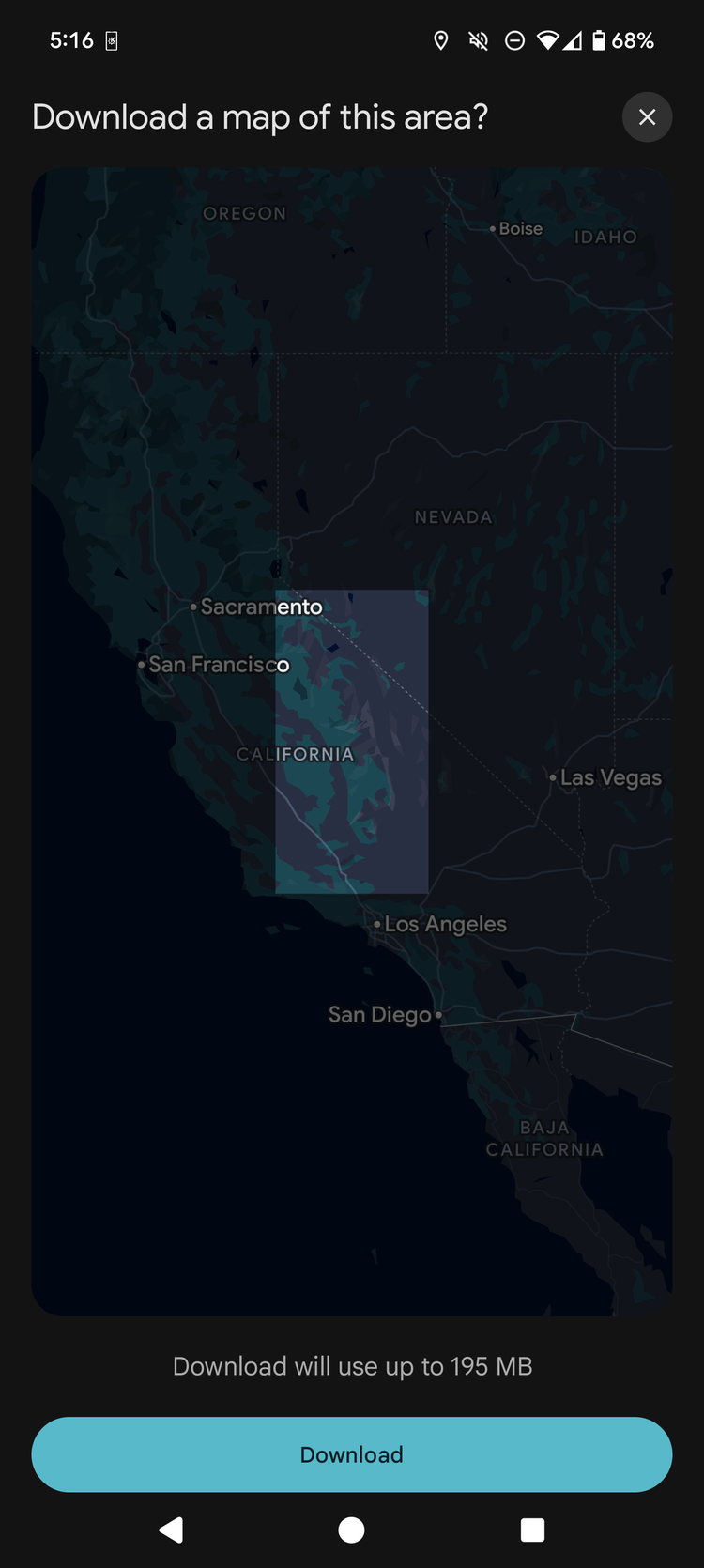 Downloading map data for a large swath of California. 