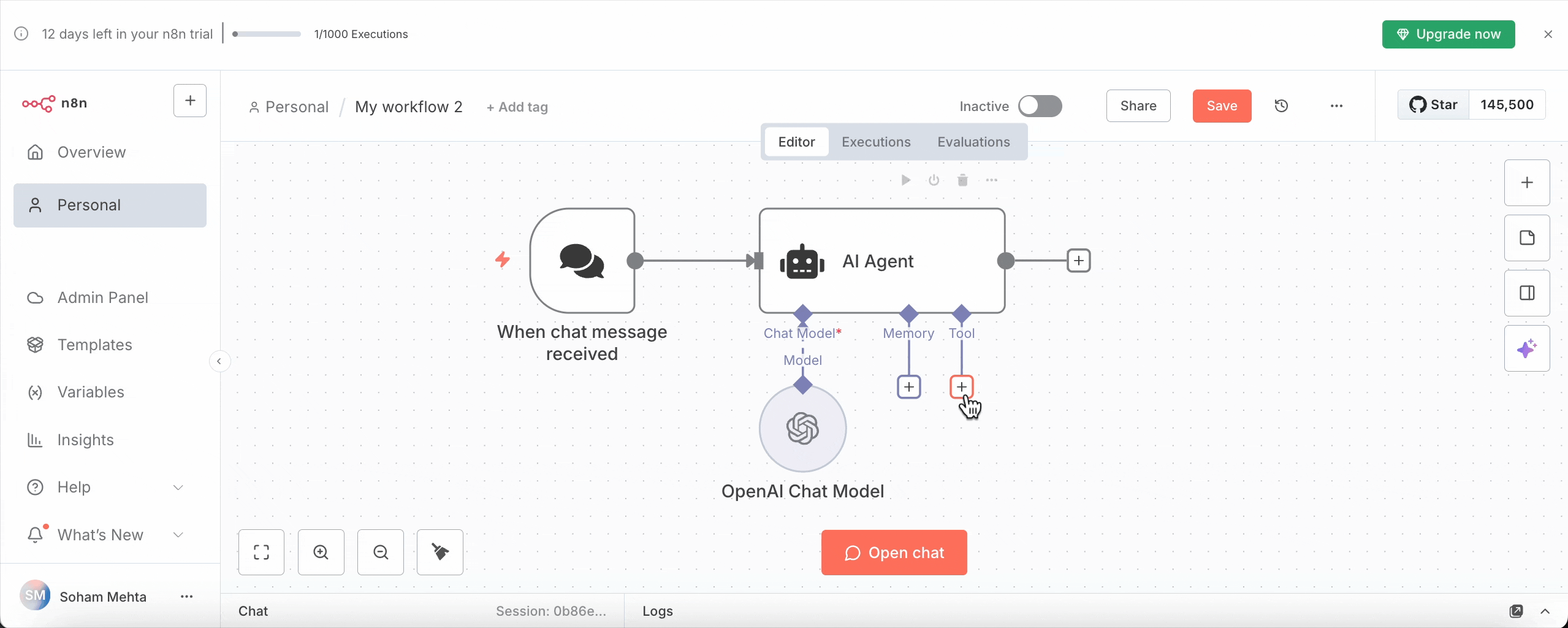 n8n workflow where we click the Tool under AI agent and select the Date time tool and select "Unix timestamp" for format