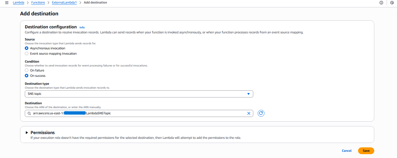 ExternalLambda1 Add Destination