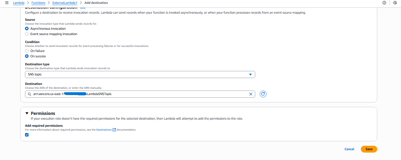 ExternalLambda1 Destination Permissions