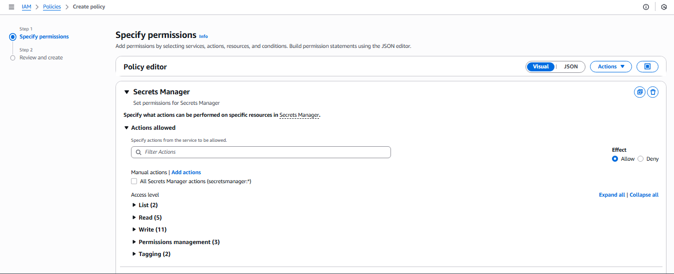 Policy Editor - Specify Permissions