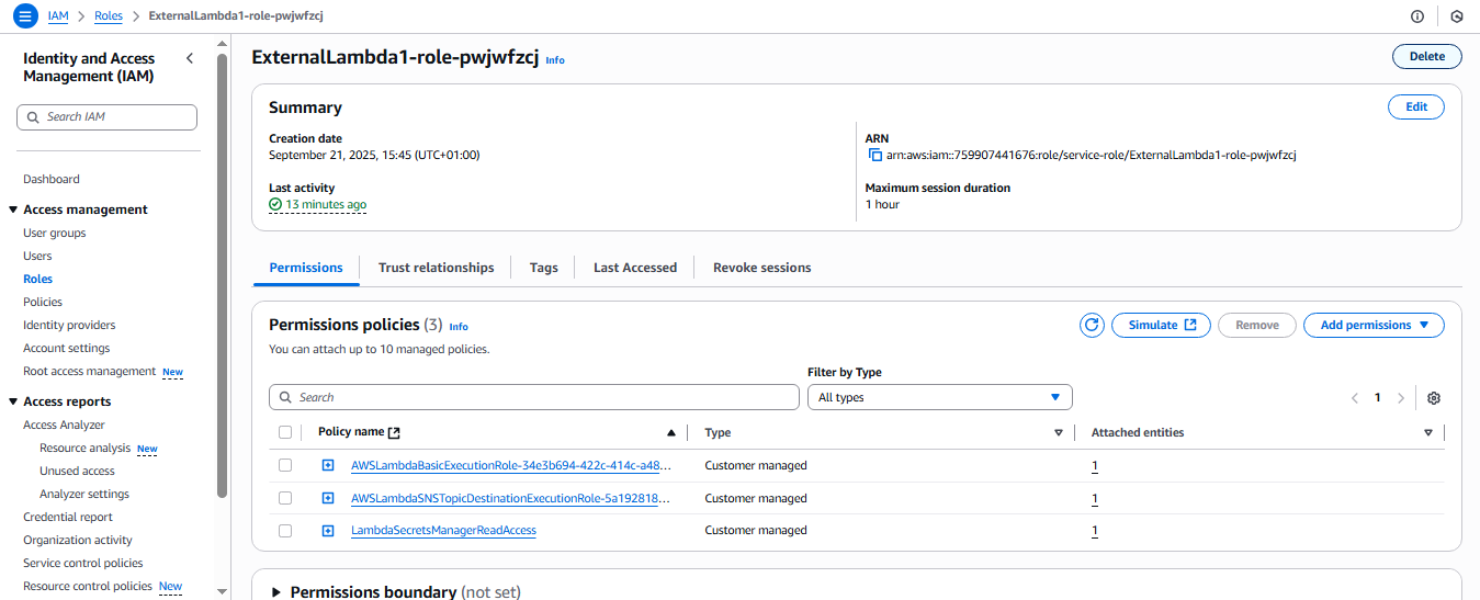 ExternalLambda1 Role - Policy Added