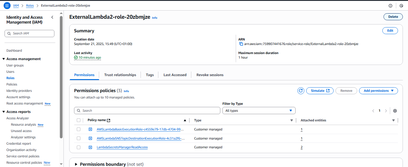 ExternalLambda2 Role - Policy Added
