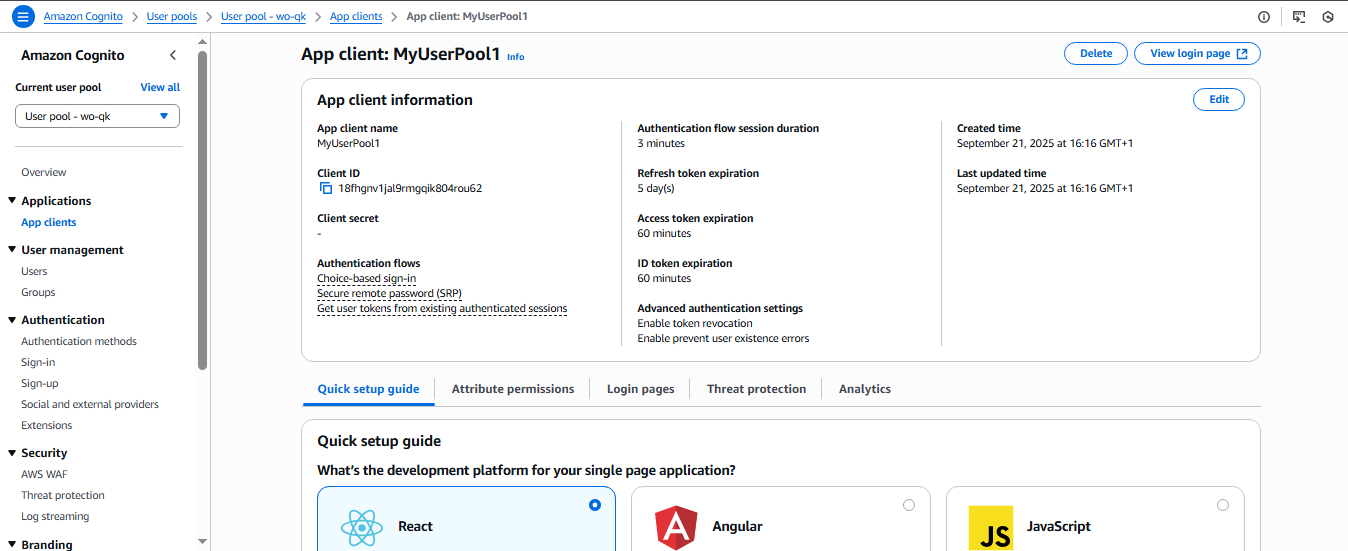 User Pool App Client Overview