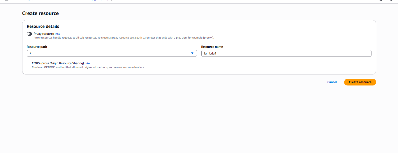 API Gateway Lambda1 Resource