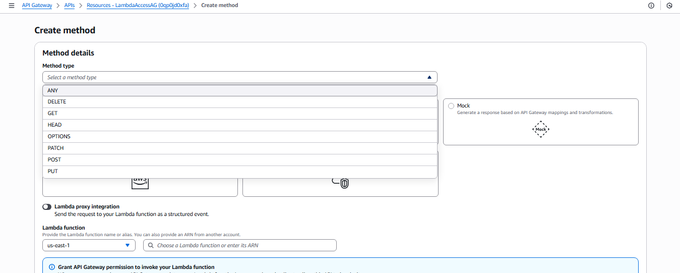 API Gateway Method Configuration