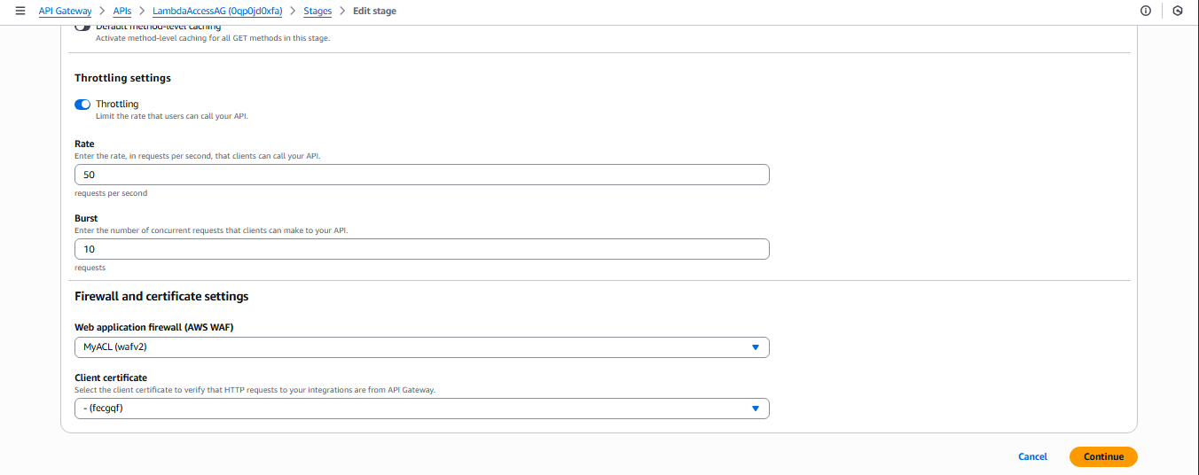 API Gateway Stage - Add Rate Limit and WAF