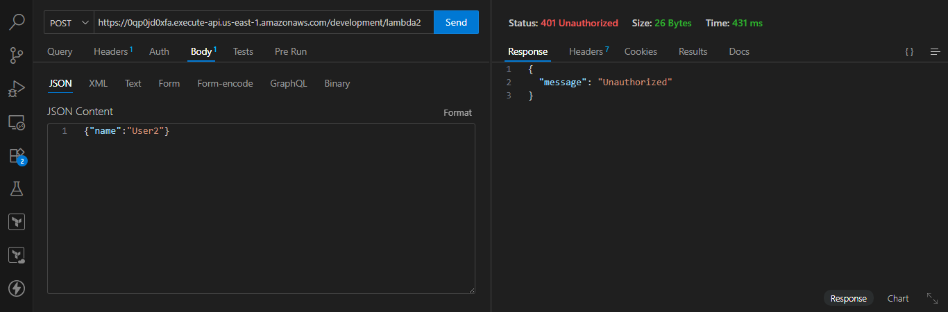 User2 Request without Token