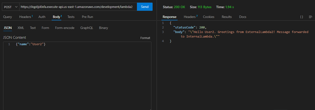User2 Request with Token