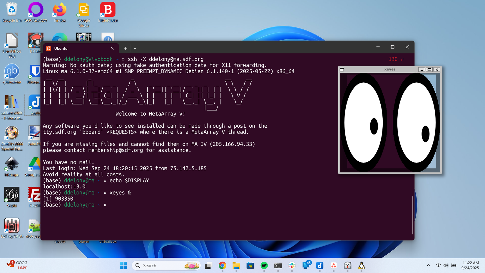 X11 forwarding over a remote SSH connection with xeyes.