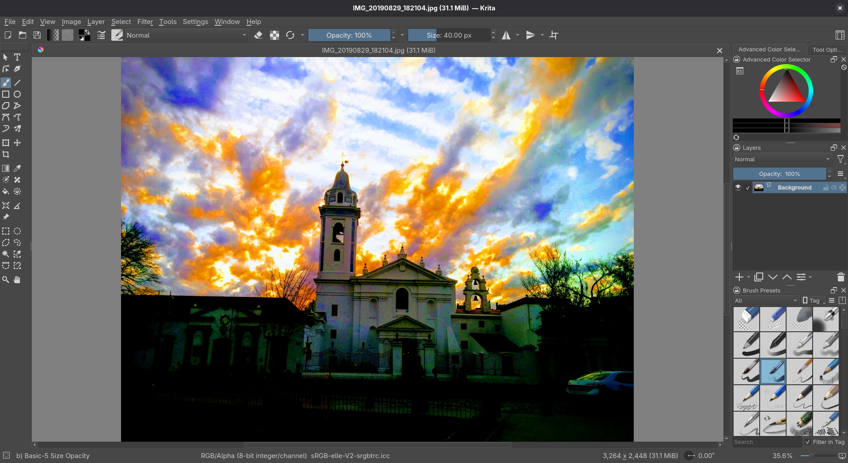 Krita with an image open showing available tools and controls for editing.