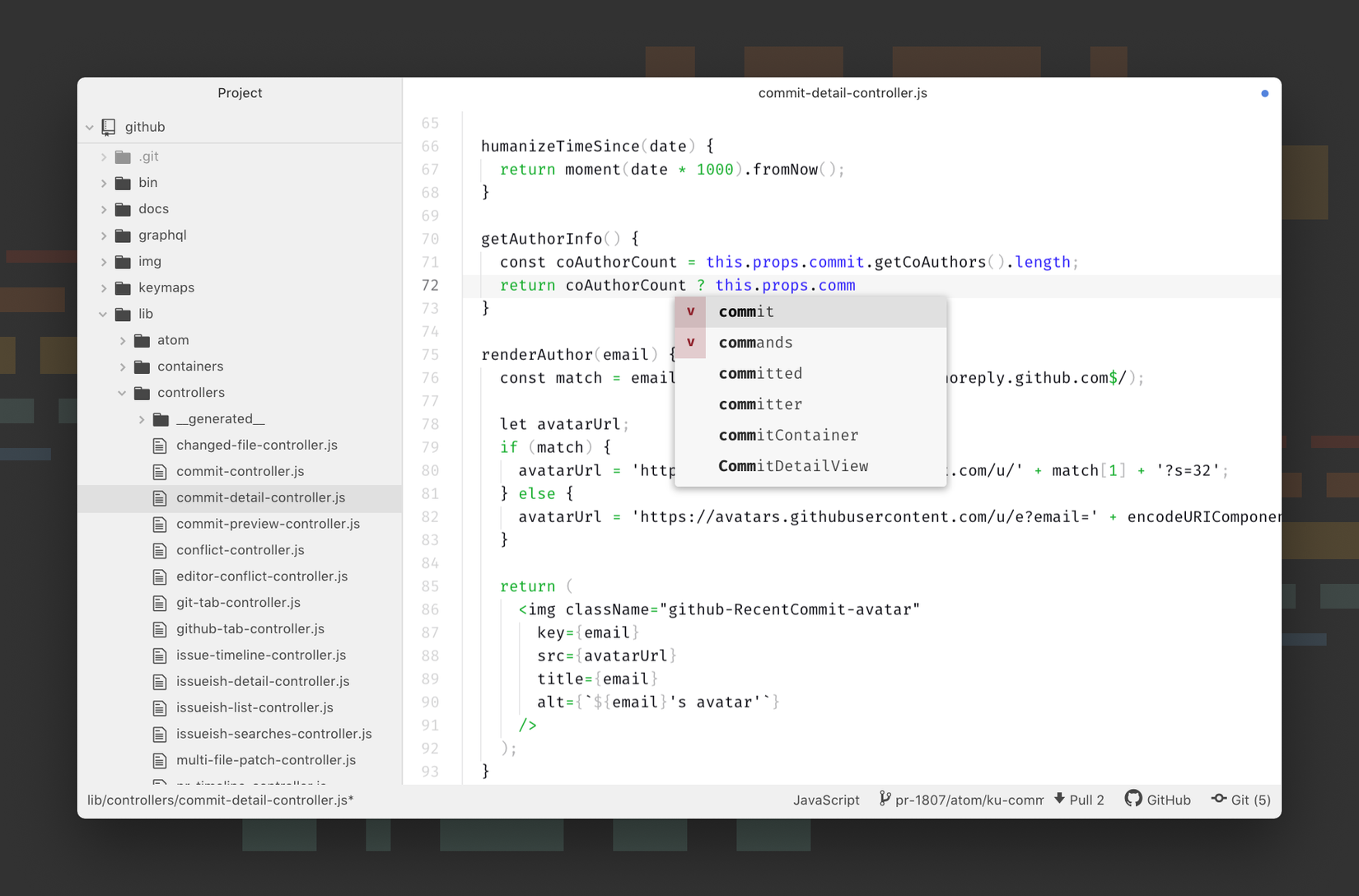 A screenshot of the GItHub Atom editor screenshot