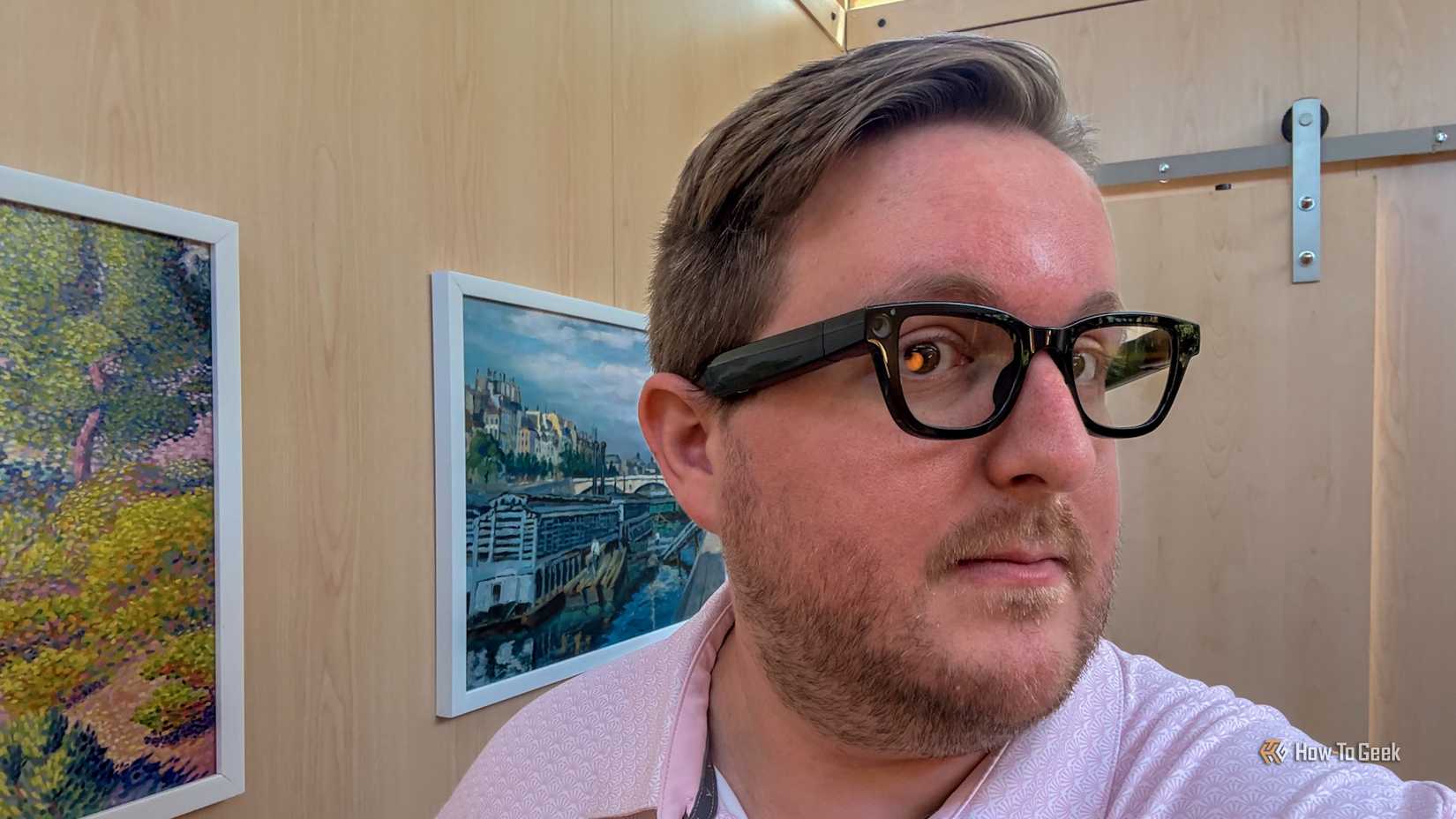 Person wearing the Google Android XR Glasses side angle.