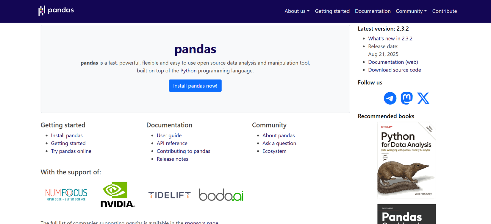 The pandas official website.